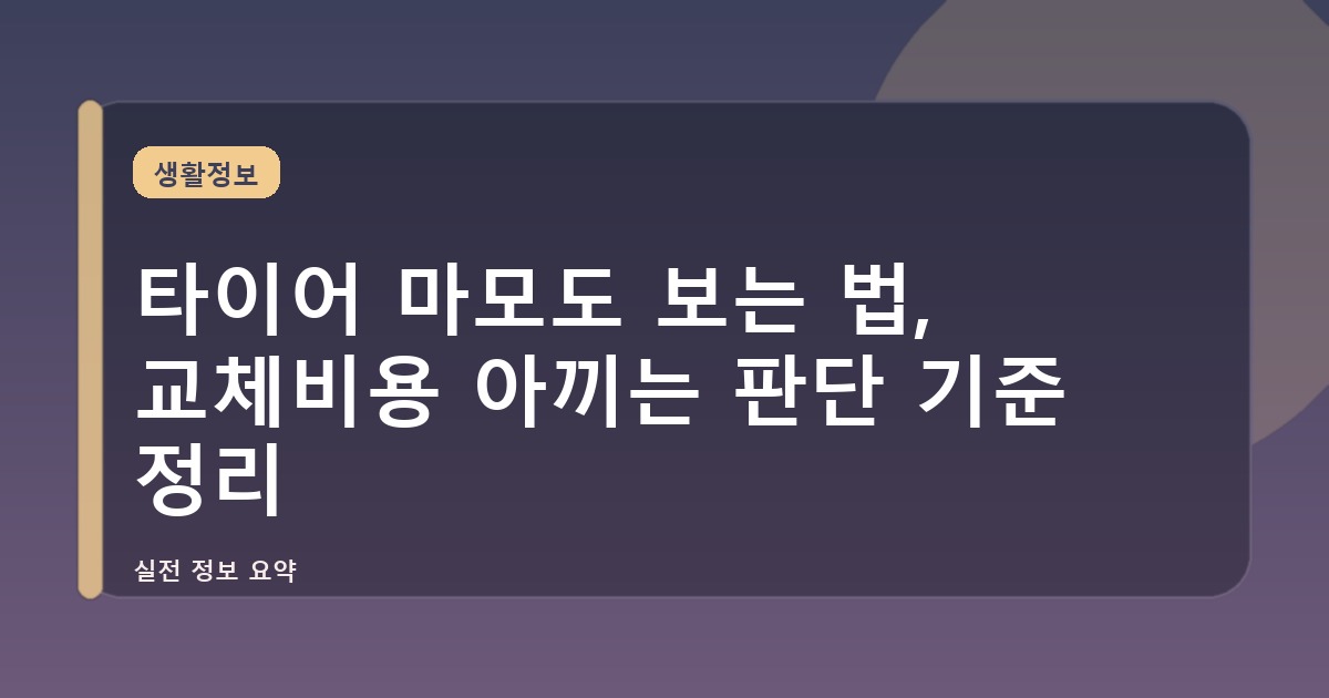 타이어 마모도 보는 법, 교체비용 아끼는 판단 기준 정리